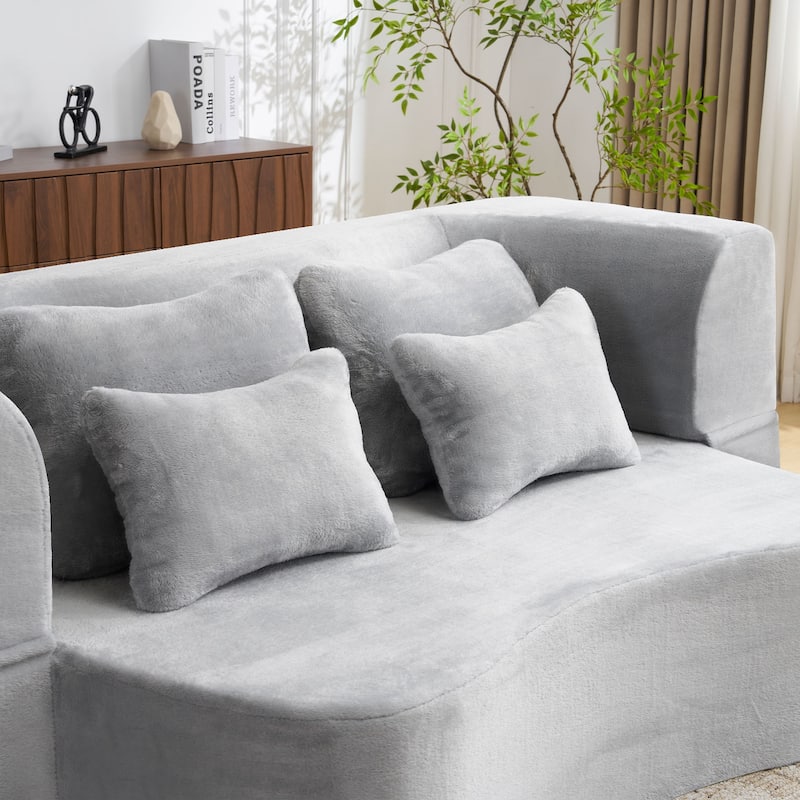 Queen Size Modern Sofa With 4 Pillows,Plush Fabric Futon Sofa Couch,High-Density Foam Folding Mattress,No Assembly Required
