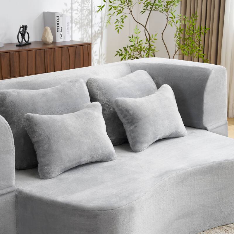 Roomfitters Queen Size Modern Floor Sofa with 4 Pillows, Plush Fabric Futon Couch Folding Mattress for Living Room