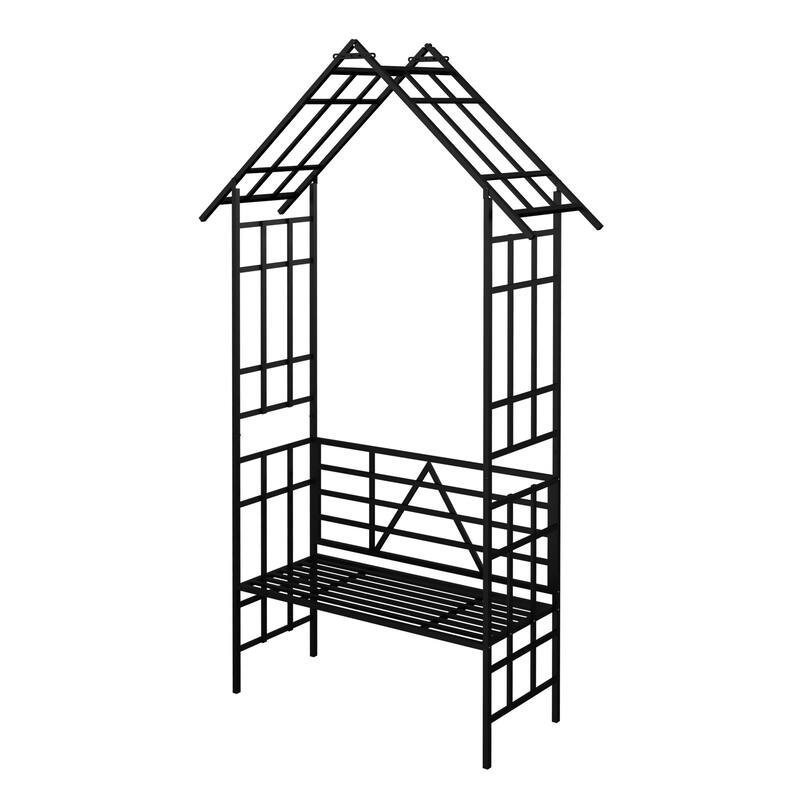 Metal Garden Arch with Bench Turned into Flower Stand Climbing Plants Support Rose Arch Outdoor Black