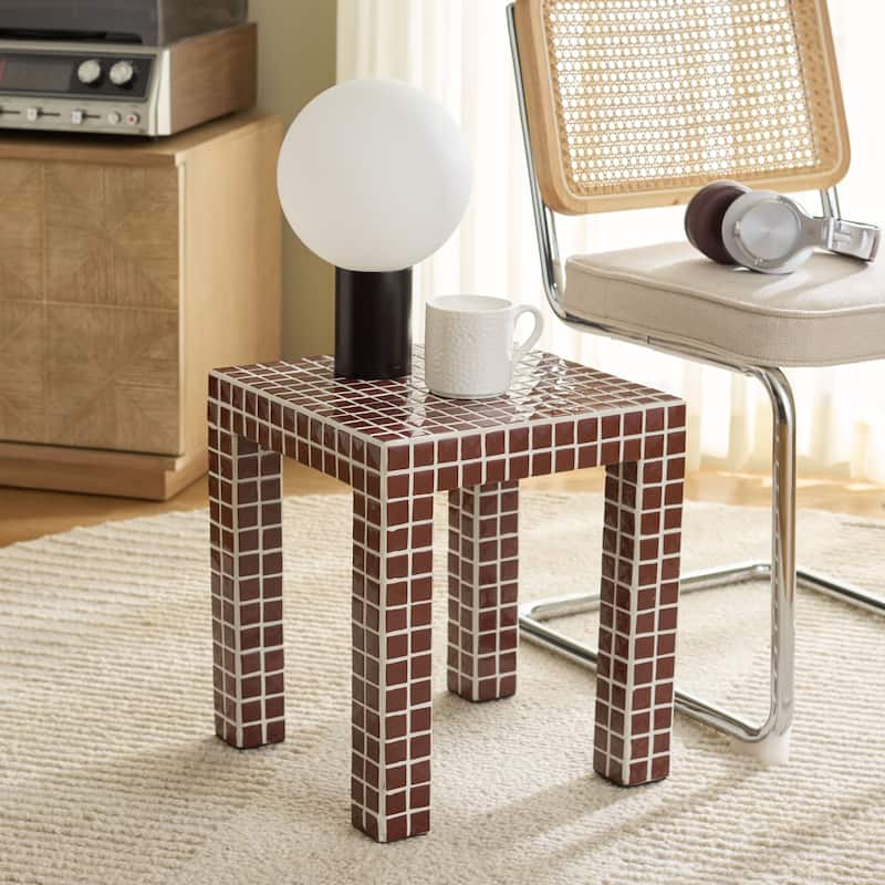 SAFAVIEH Home Hotaru Accent Table - 14"W x 14"D x 16"H - Bordeaux