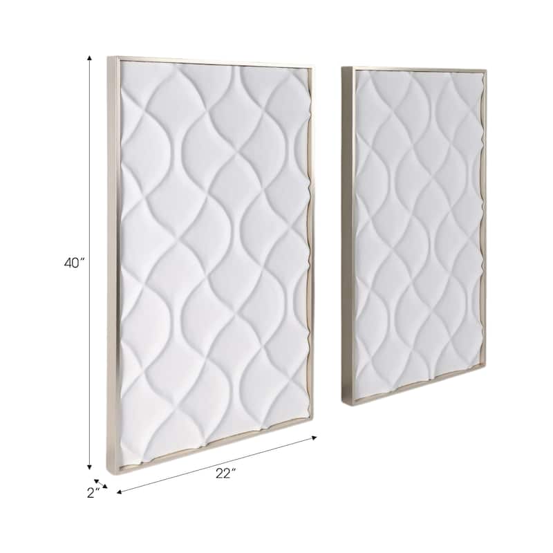Modern Plaster Wall Decor with Geometric Design - Set of 2, 40", White