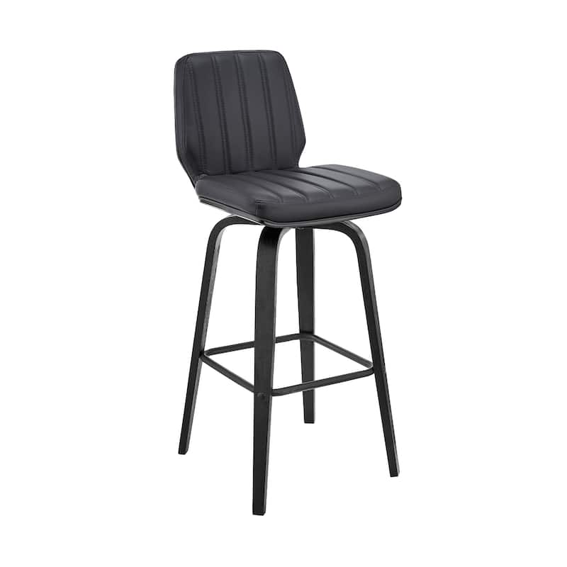 HomeRoots 27" Gray and Black Faux Leather and Iron Counter Height Swivel Bar Chair