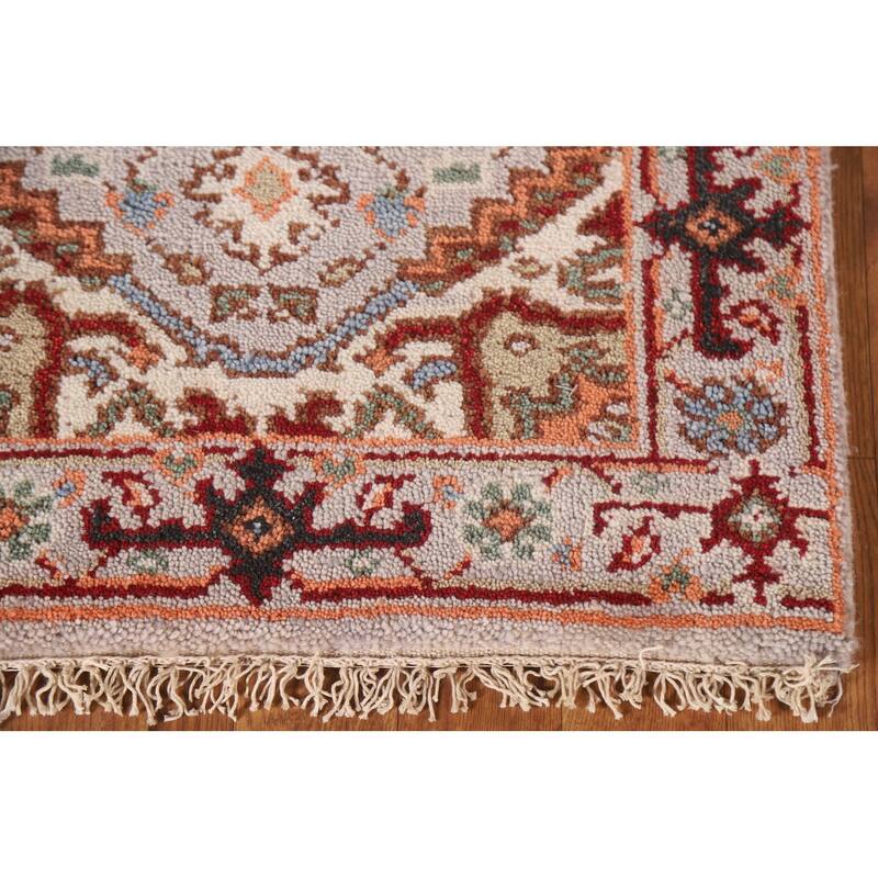 Geometric Heriz Serapi Indian Rug Hand-Knotted Grey Wool Carpet - 2'0"x 3'0"