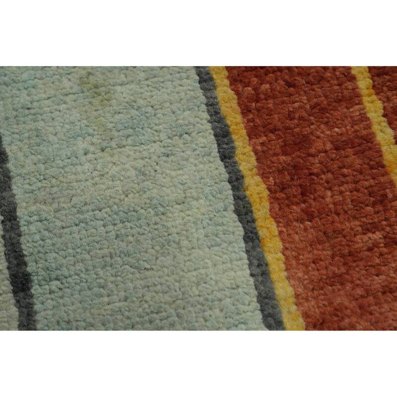 Geometric Gabbeh Vegetable Dye Turkish Area Rug Handmade Wool Carpet - 8' 10'' X 5' 11''