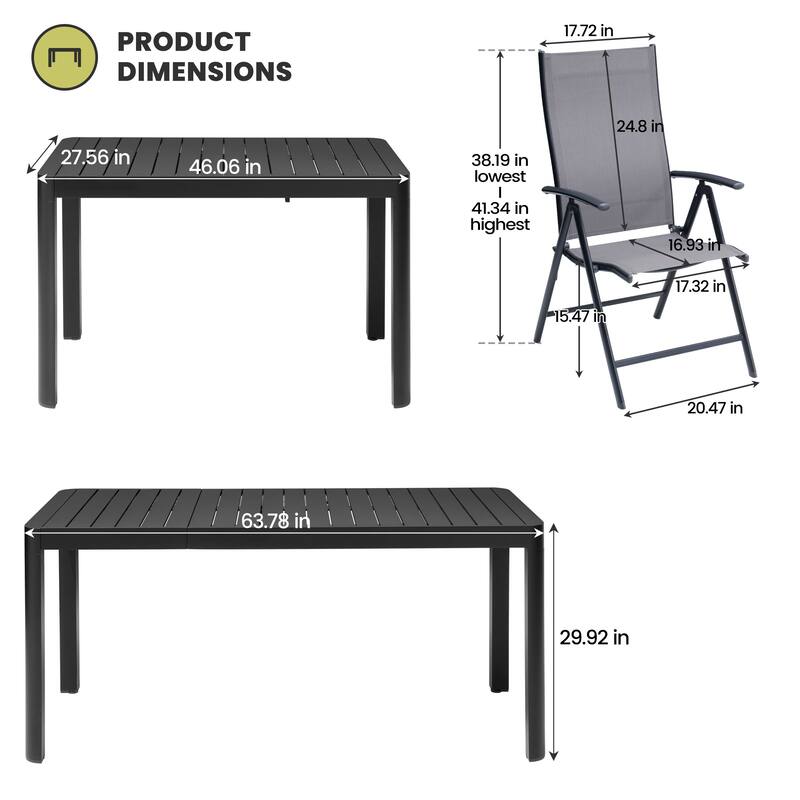 7-Piece Outdoor Patio Dining Set Expandable Rectangular Aluminum Dining Table Folding Chairs