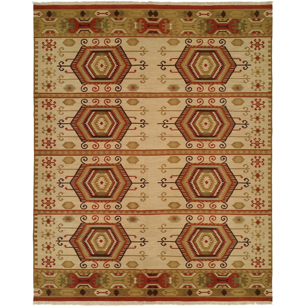Traditional Multi-Colored Flatweave Wool Area Rug