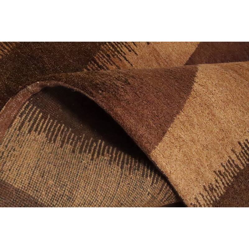 Hand Knotted Oriental 100% Wool Carpet Modern Geometric Brown Gabbeh Area Rug - 7' 11'' X 5' 8''