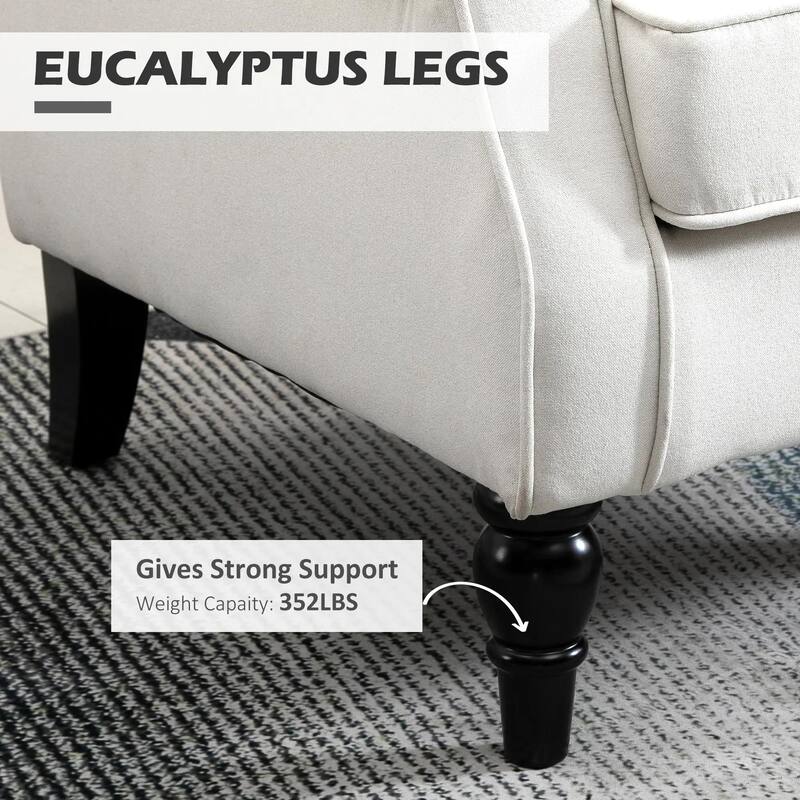 Wingback Accent Chair for Living Room with Round Armrests, Wood Legs
