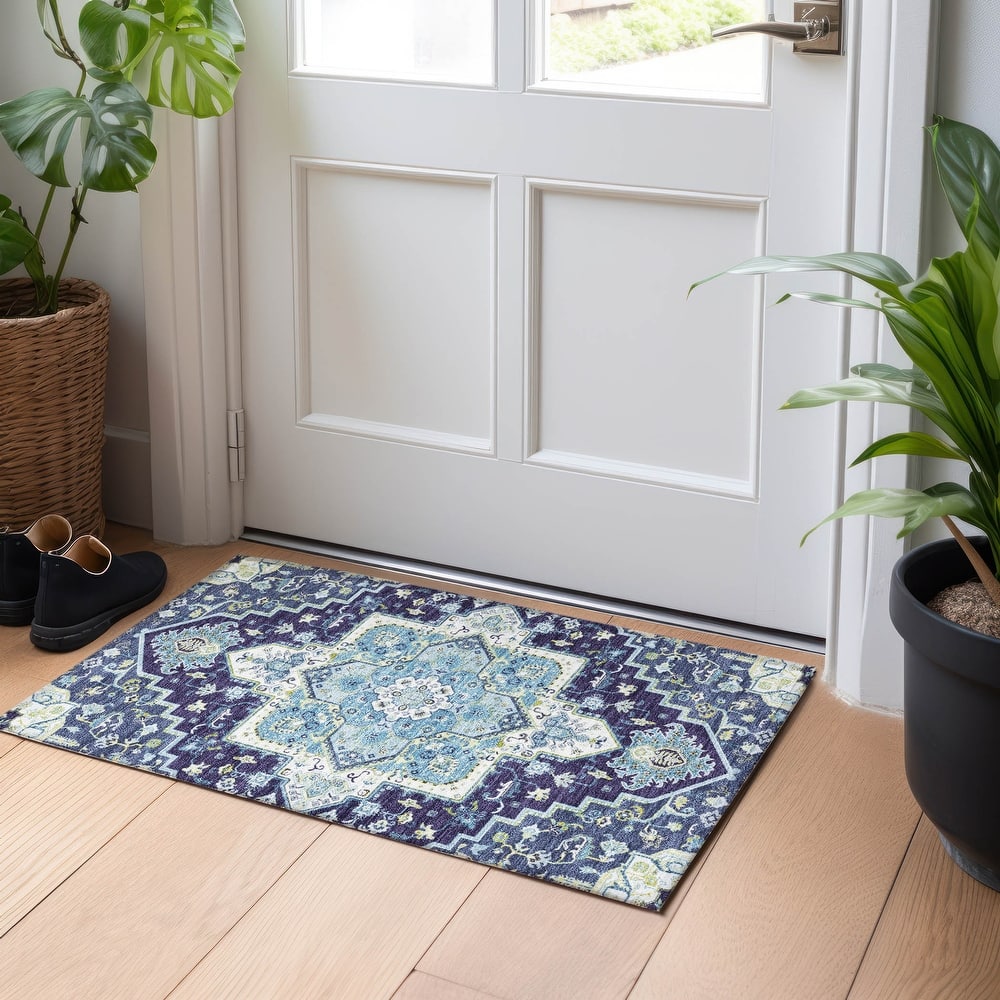 Machine Washable Indoor/ Outdoor Persian Traditional Chantille Rug