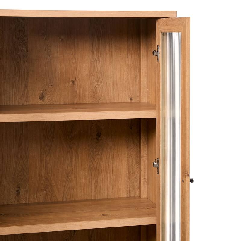 Walker Edison Modern Fluted Glass Bookshelf Cabinet with Drawers