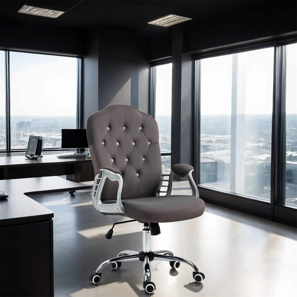 Button Tufted Computer Chair with Wheels and Adjustable Height