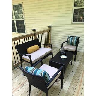 Cancun Outdoor 4-piece Wicker Chat Set with Cushions by Christopher Knight Home