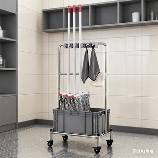 Bucket Set,Movable Stainless Steel Mop Rack,Storage Drain Rack - Bed ...