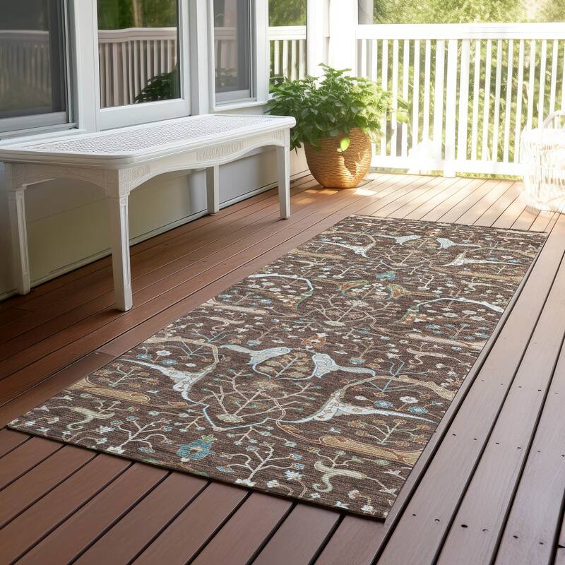 Machine Washable Indoor/ Outdoor Traditional Persian Chantille Rug - Brown - 2'3" x 7'6"