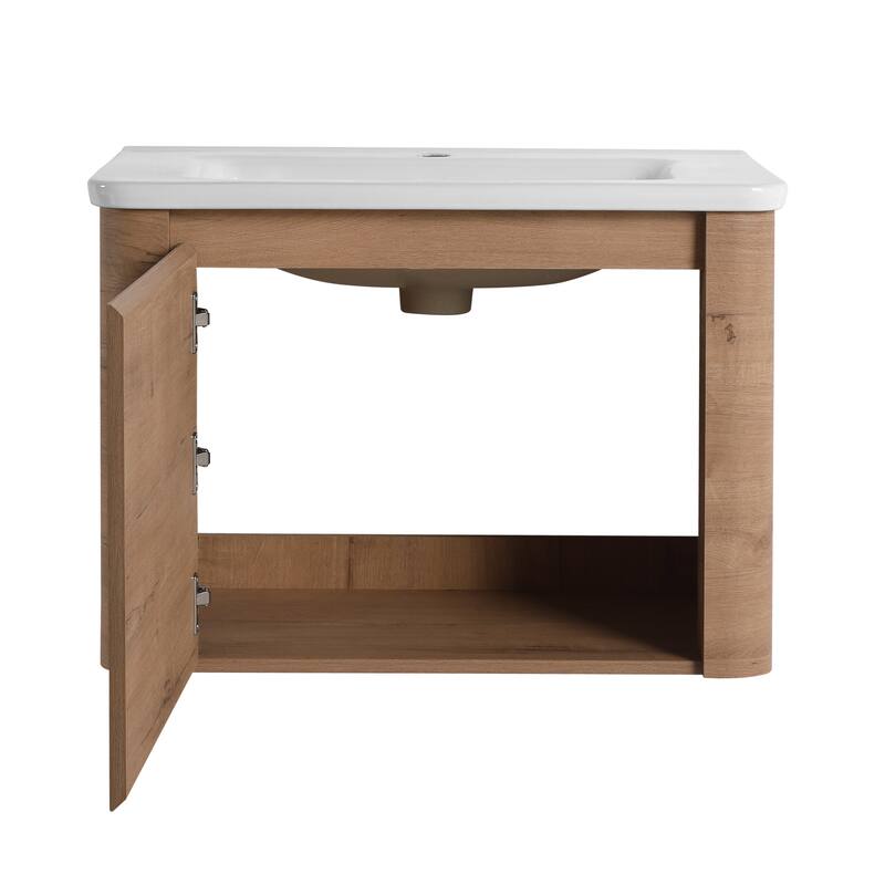 Floating Bathroom Vanity with Sink, Wall-Mounted Bathroom Storage Cabinet, Vanity Cabinet & Ceramic Sink Set