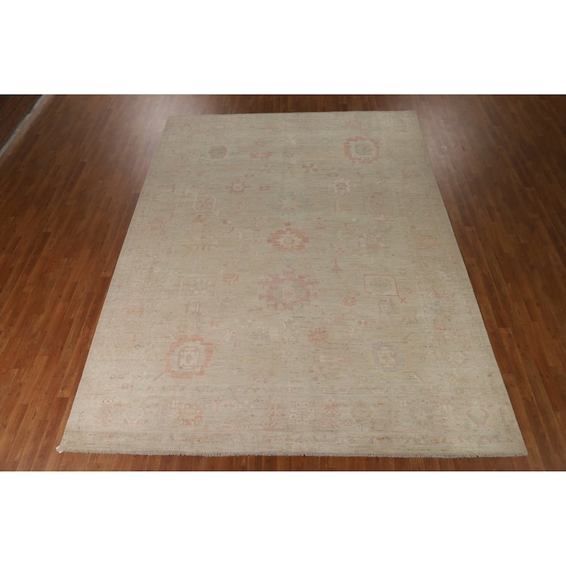Hand Knotted Oriental 100% Wool Carpet Transitional All-Over Beige & Ivories Oushak Area Rug - 12' 0'' X 9' 0''