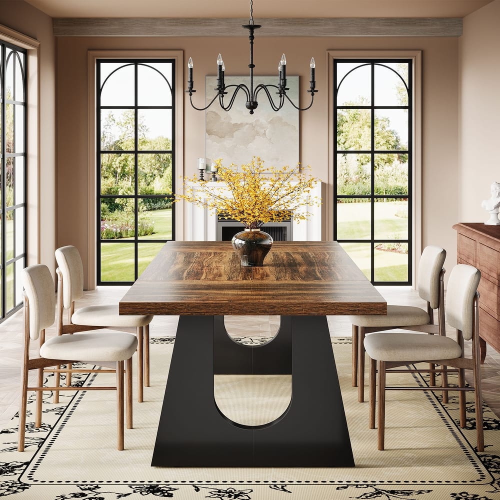 Large Dining Table Wood Oak Rectangular Farmhouse Center Kitchen