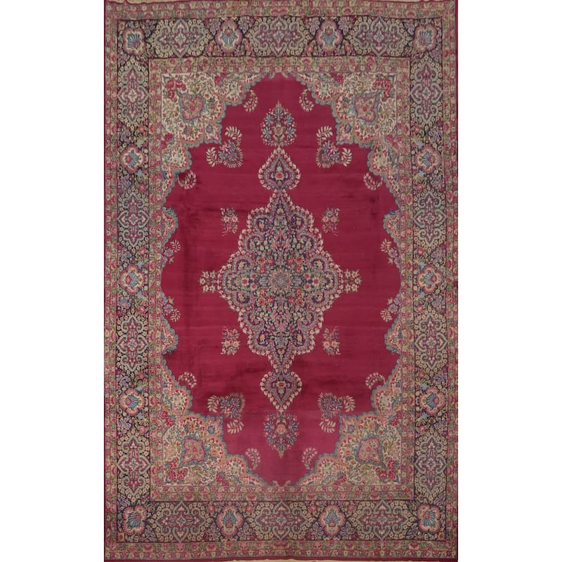 Hand Knotted Oriental 100% Wool Carpet Traditional Floral Pink Kerman Area Rug - 13' 10'' X 9' 9''
