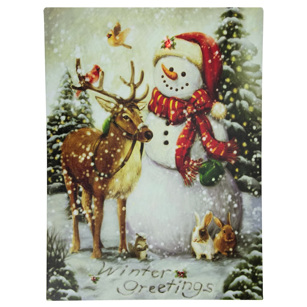 LED Lighted Snowman Reindeer Christmas Canvas Wall Art 15.75 x 11.75
