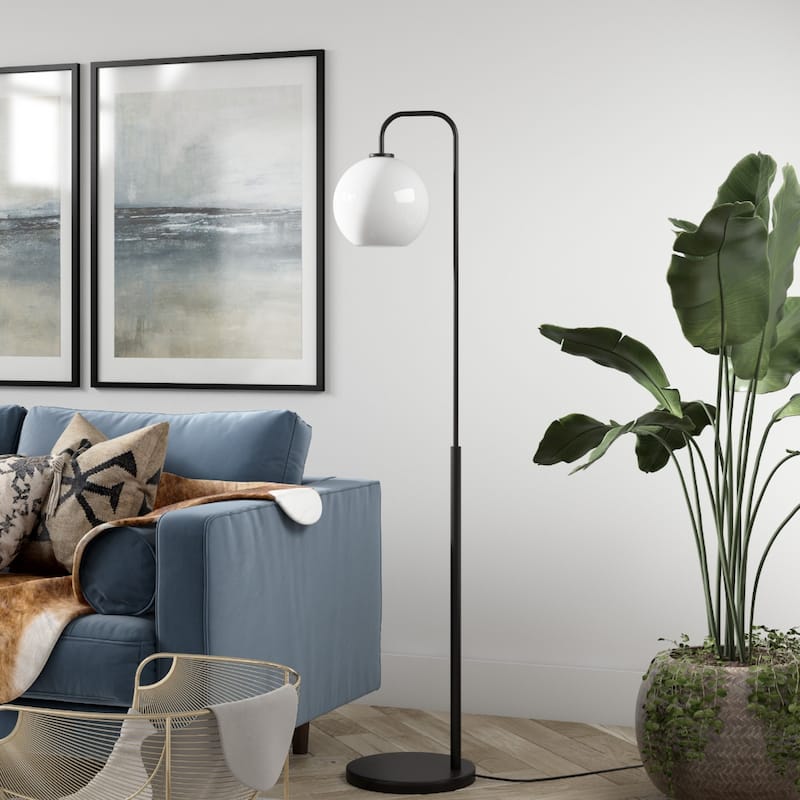 62" Arched Floor Lamp with Glass Globe Shade for Living Room