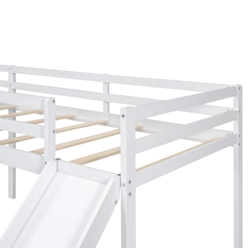 L-Shaped Twin Size Loft Platform Bed Frame with Ladder and Slide, Space-Saving Design with Fun Features for Kids Bedrooms