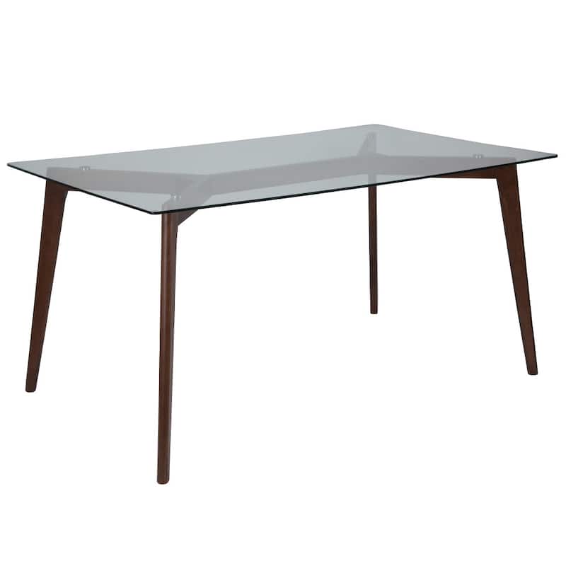 35.25'' x 59'' Solid Wood Table with Clear Glass Top