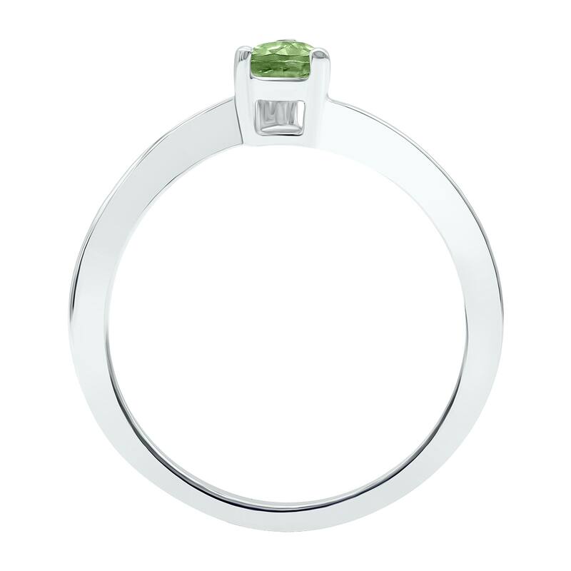 Women's Solitaire Green Amethyst Wave Ring in 10K White Gold