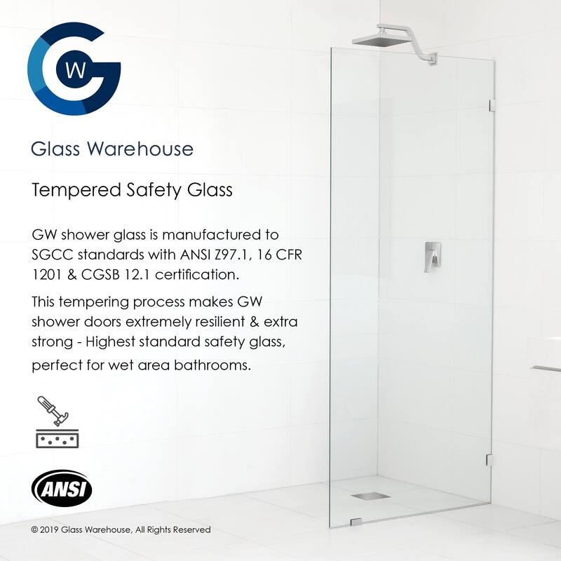 Glass Warehouse 78" x 39" x 39.5" Frameless 90 Degree Shower Enclosure - Wall Hinge