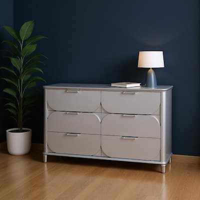HomeRoots 63" Silver Wood Six Drawer Double Dresser