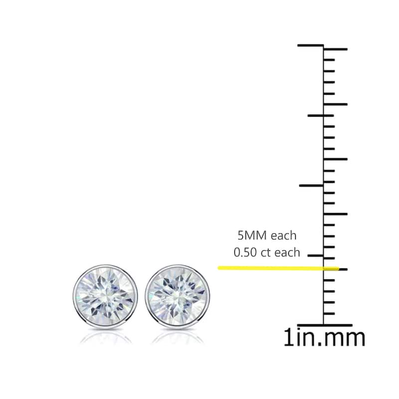 Auriya 14k Gold 1ctw Bezel-set Round Moissanite Stud Earrings - 5 mm