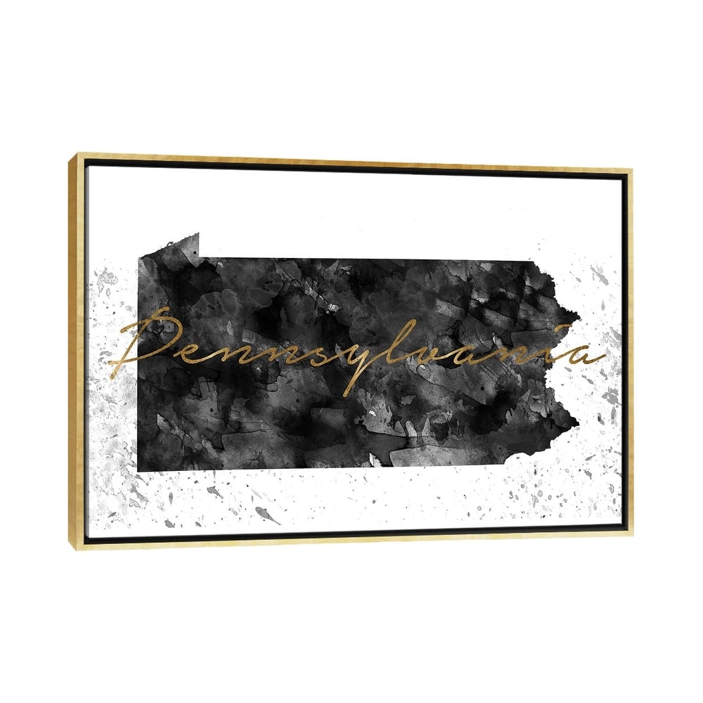 iCanvas "Pennsylvania Black And White Gold" by WallDecorAddict Framed Canvas Print