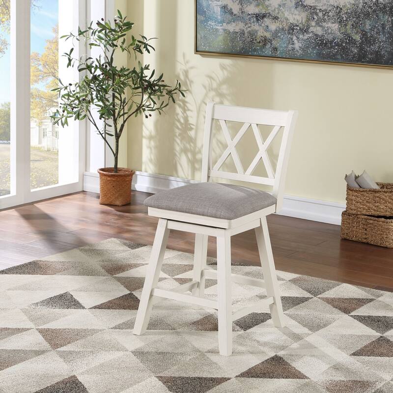 37.5" White High Double Cross Bar Stool with Swivel Seat
