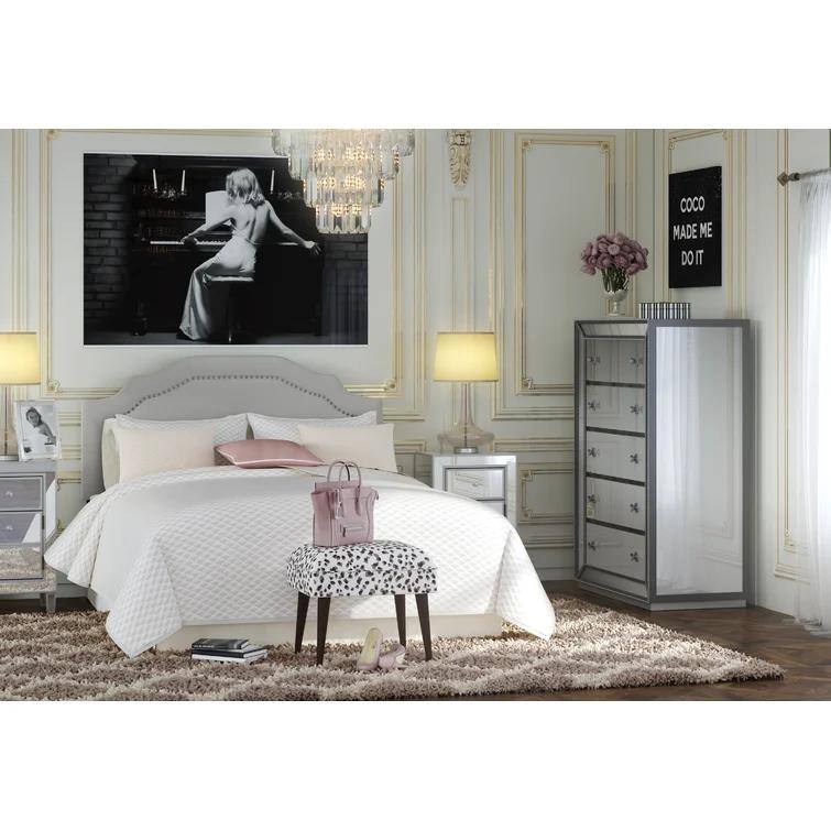 Queen Size Upholstered Headboard with Metal Legs, Adjustable Height, Nailhead Trim, Modern Design