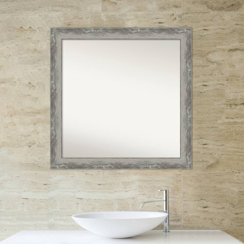 Non-Beveled Bathroom Wall Mirror - Waveline Silver Narrow Frame