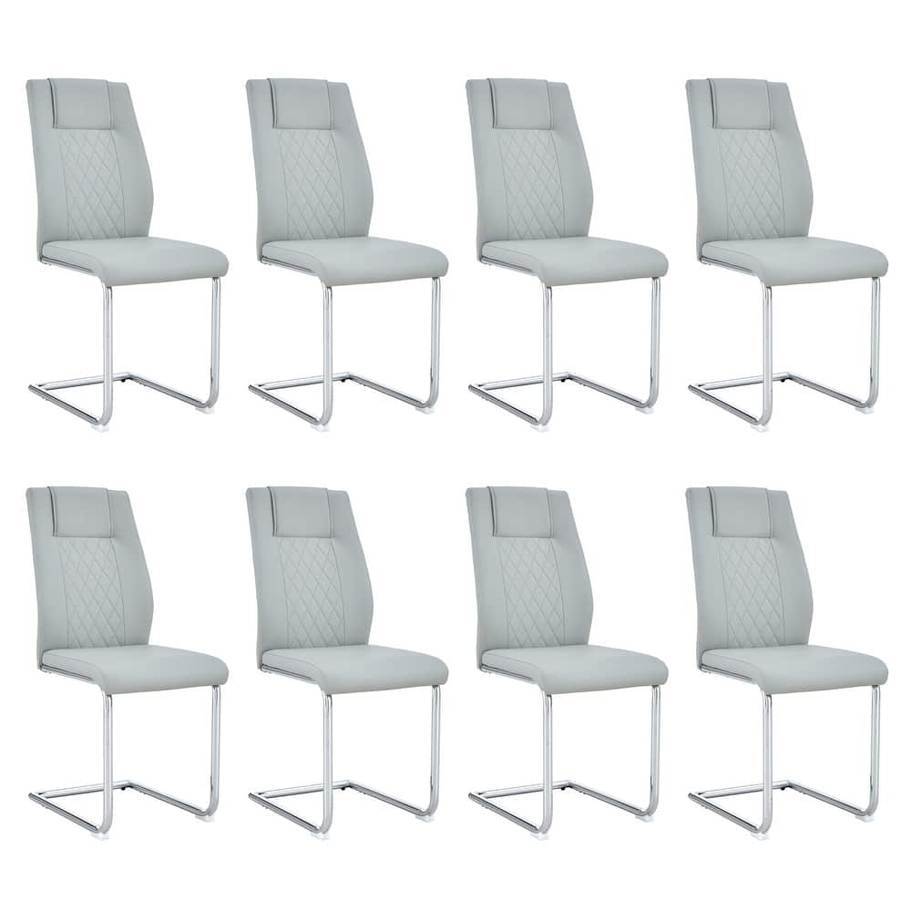 Modern Upholstered Dining Room Chairs Set of 8, Faux Leather High-Back Kitchen, Living & Conference Side Chairs with Metal Legs