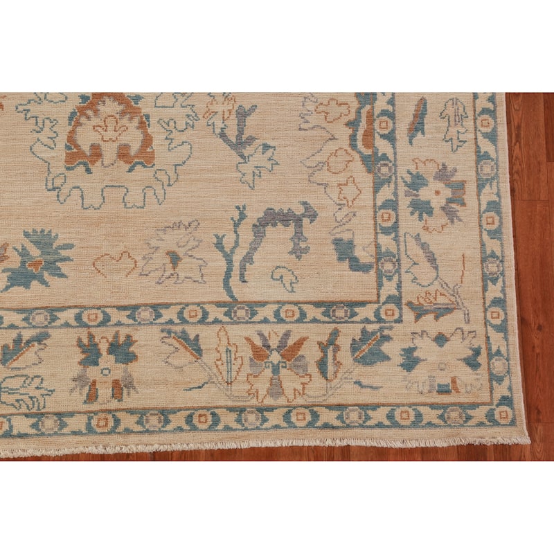 Hand Knotted Oriental 100% Wool Carpet Transitional All-Over Beige & Ivories Oushak Area Rug - 8' 5'' X 6' 6''