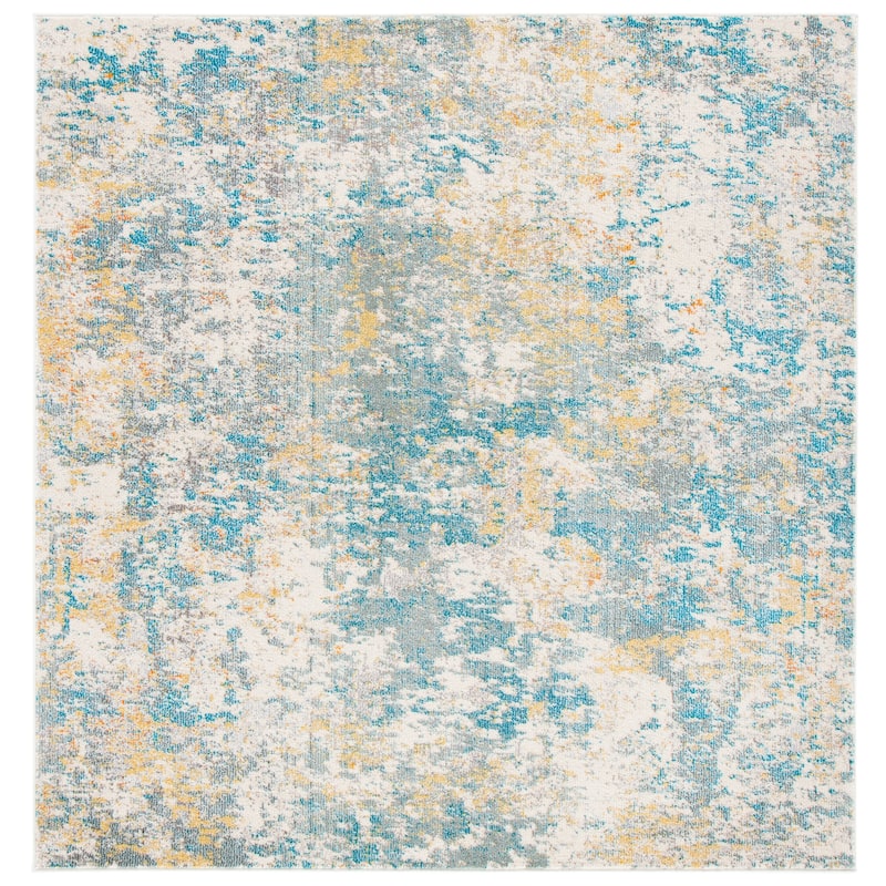 SAFAVIEH Madison Lita Modern Abstract Rug - 6'7" Square - Teal/Gold