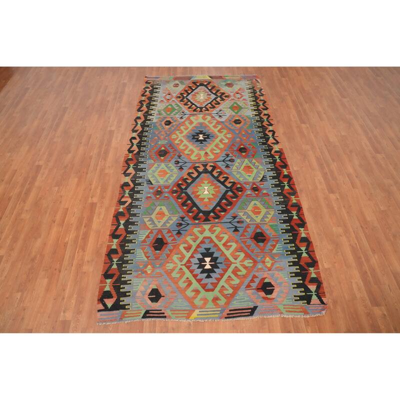 Hand Woven Oriental 100% Wool Carpet Southwestern Tribal Multi-Colored Kilim Area Rug - 10' 3'' X 5' 3''