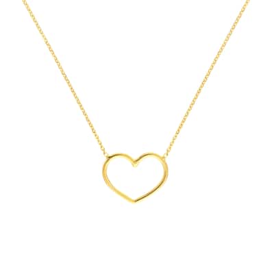 Marquee Jewels 14K Solid Yellow Gold Charming Open Heart Necklace