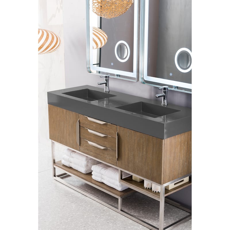 James Martin Vanities Columbia 59" Double Vanity, Latte Oak with Brushed Nickel Hardware