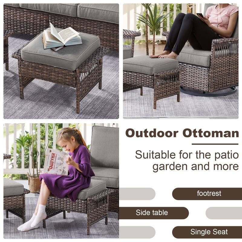 Gymojoy 5 Piece Outdoor Bistro Swivel Chairs Table Ottomans - Brown