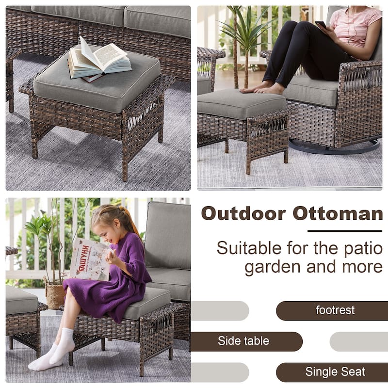 Gymojoy Patio Ottomans Rattan Footstool with Cushions