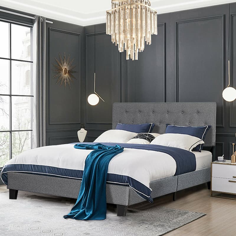 Gymax Full Size Upholstered Panel Bed W/Linen Panel Headboard
