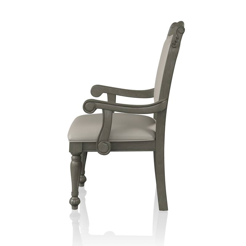 Tima Traditional Grey Faux leather Padded Dining Arm Chairs by Furniture of America (Set of 2)