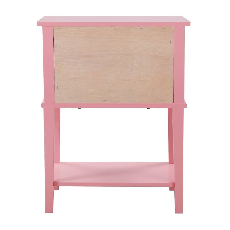 Wooden Nightstand Accent Table with 2-Drawers - 28" - Pink