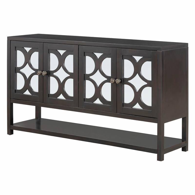 Elegant Retro Console Table with Mirrored Doors, Spacious Shelves and Durable Acacia Wood Legs
