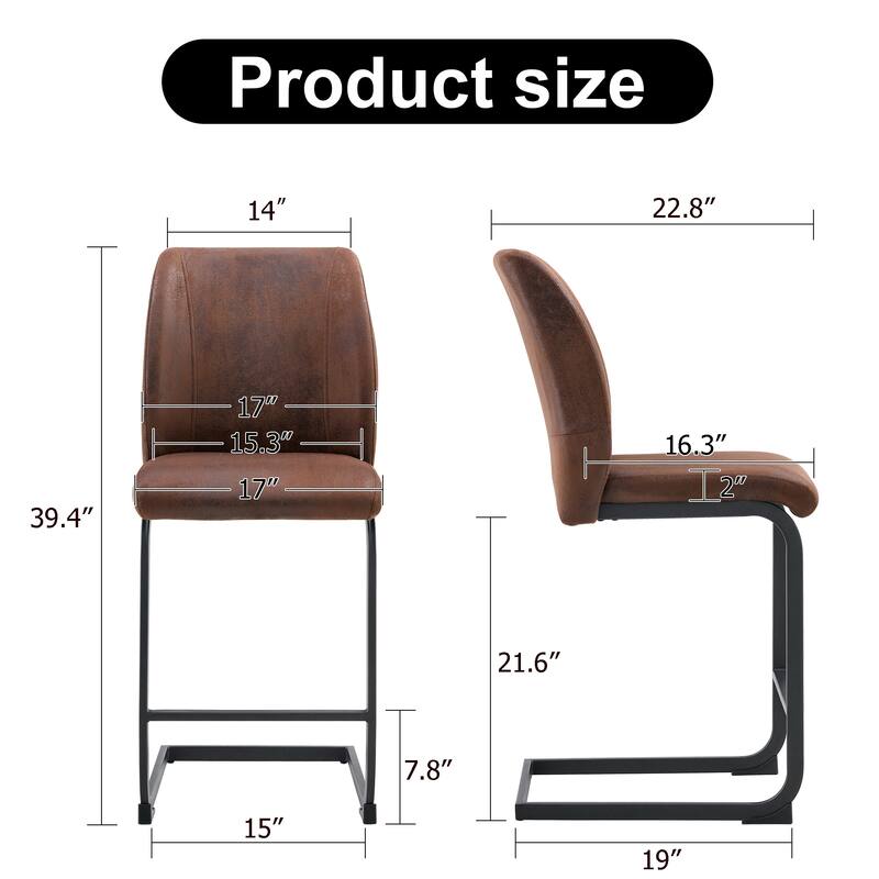 Roomfitters Suede Dining Chairs with Cushions and Black Metal Legs, Small Size Set of 2 for Dining or Guest Use, Black+Brown