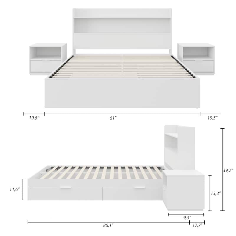 Hunter Platform Bed With Headboard And 2 Nightstands