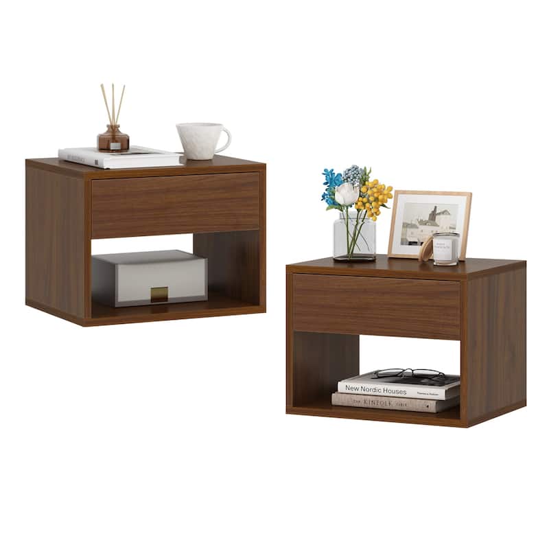 Wall-hung Wooden Bedside Table (Set of 2)