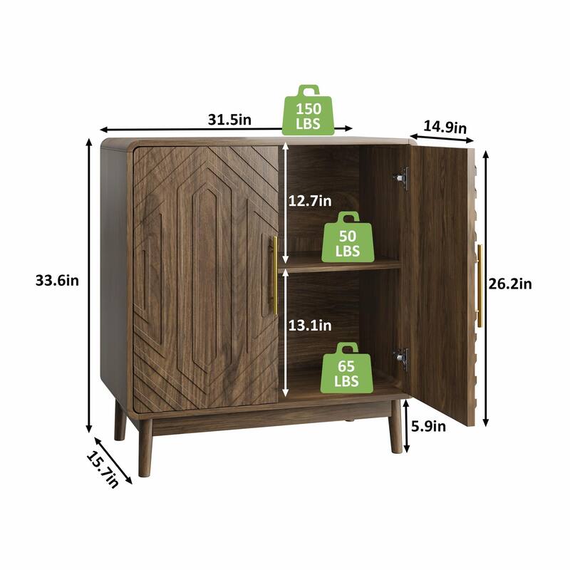 55" Curved Edge Sideboard Cabinet with Adjustable Shelves